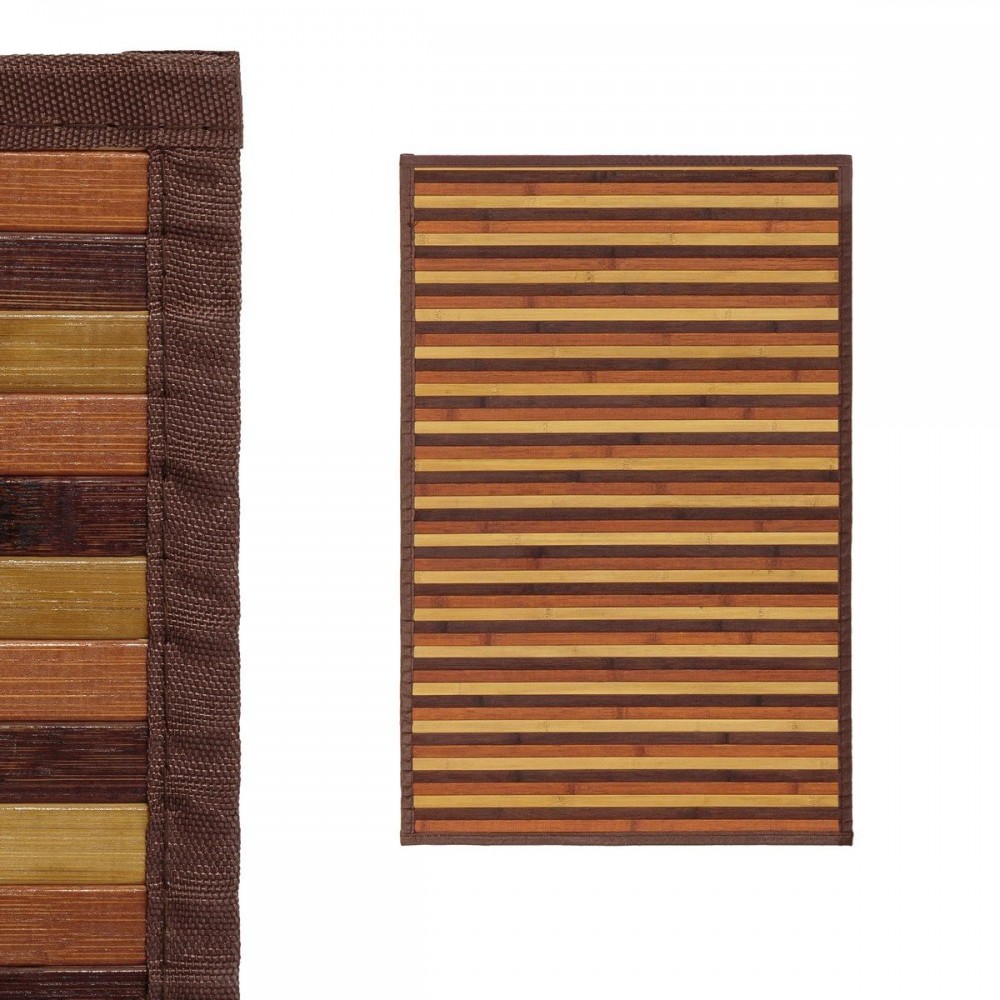 TAPETE RISCAS MARROM BAMBÚ 60 X 90 CM