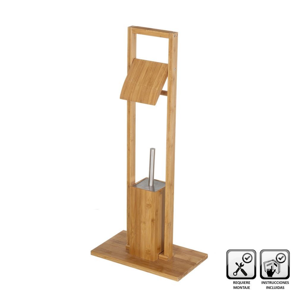 PORTA PIAÇABA C/ SUPORTE ROLO PAPEL BAMBU 21X36X82CM