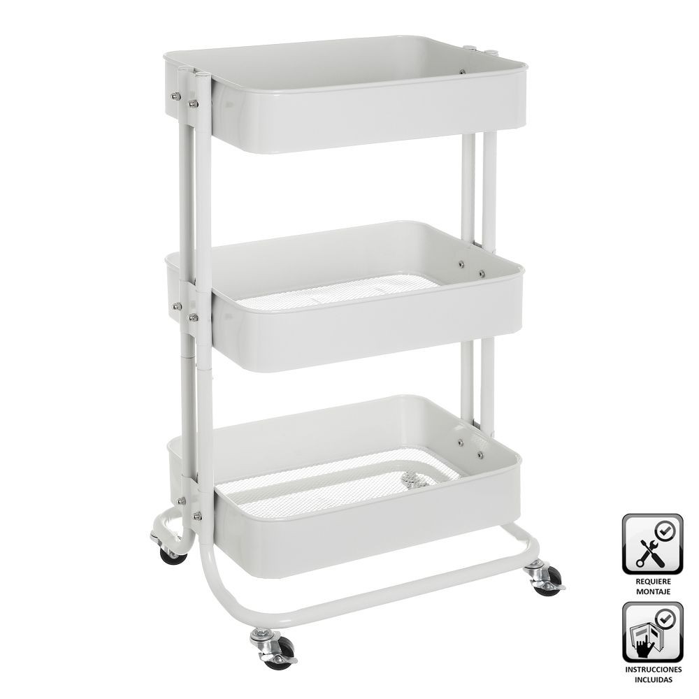CARRINHO MULTIUSOS METAL BRANCO 44X33X73CM
