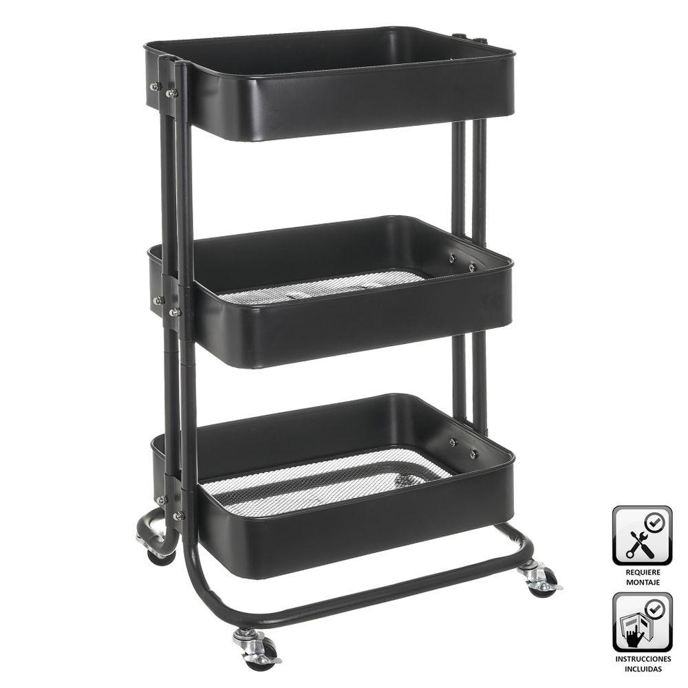 CARRINHO MULTIUSOS METAL PRETO 44X33X73CM