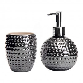 CONJUNTO 2 PEÇAS CASA BANHO CERAMICA PRATEADO