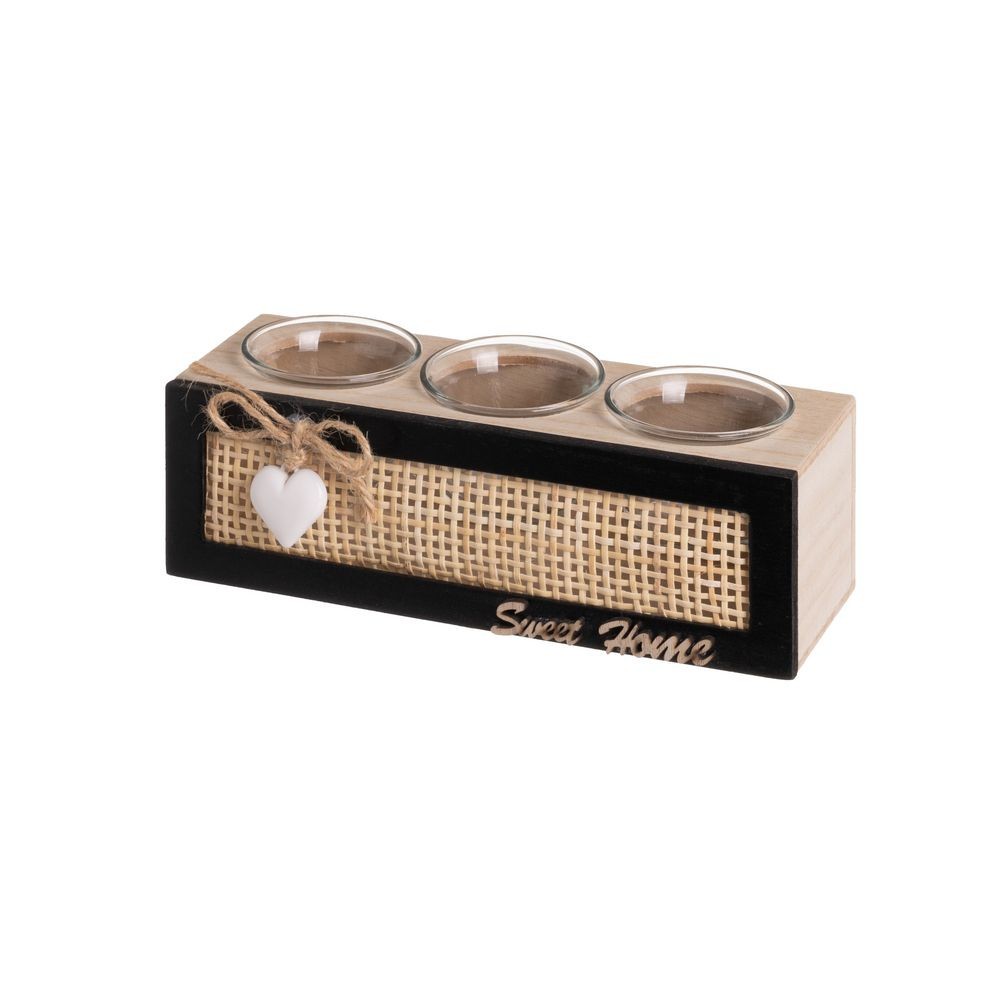 PORTA VELAS TRIPLO MDF/VIDRO 22X8X7CM