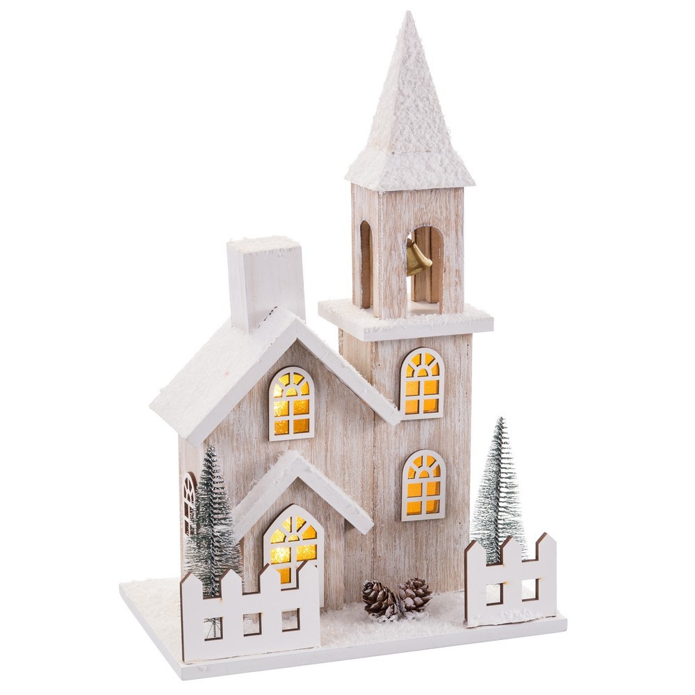 CASA IGREJA MADEIRA C/LUZ 23X15X36CM