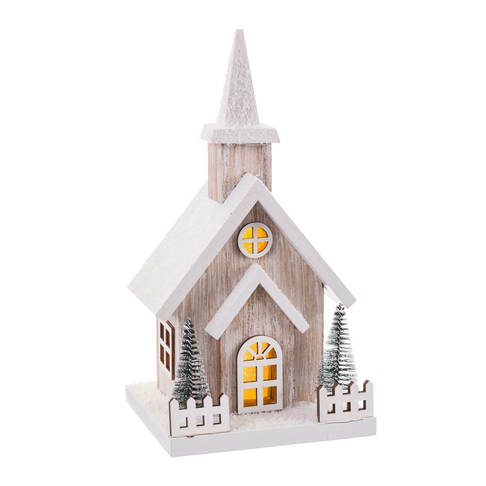 CASA IGREJA MADEIRA C/LUZ 14X13X26CM